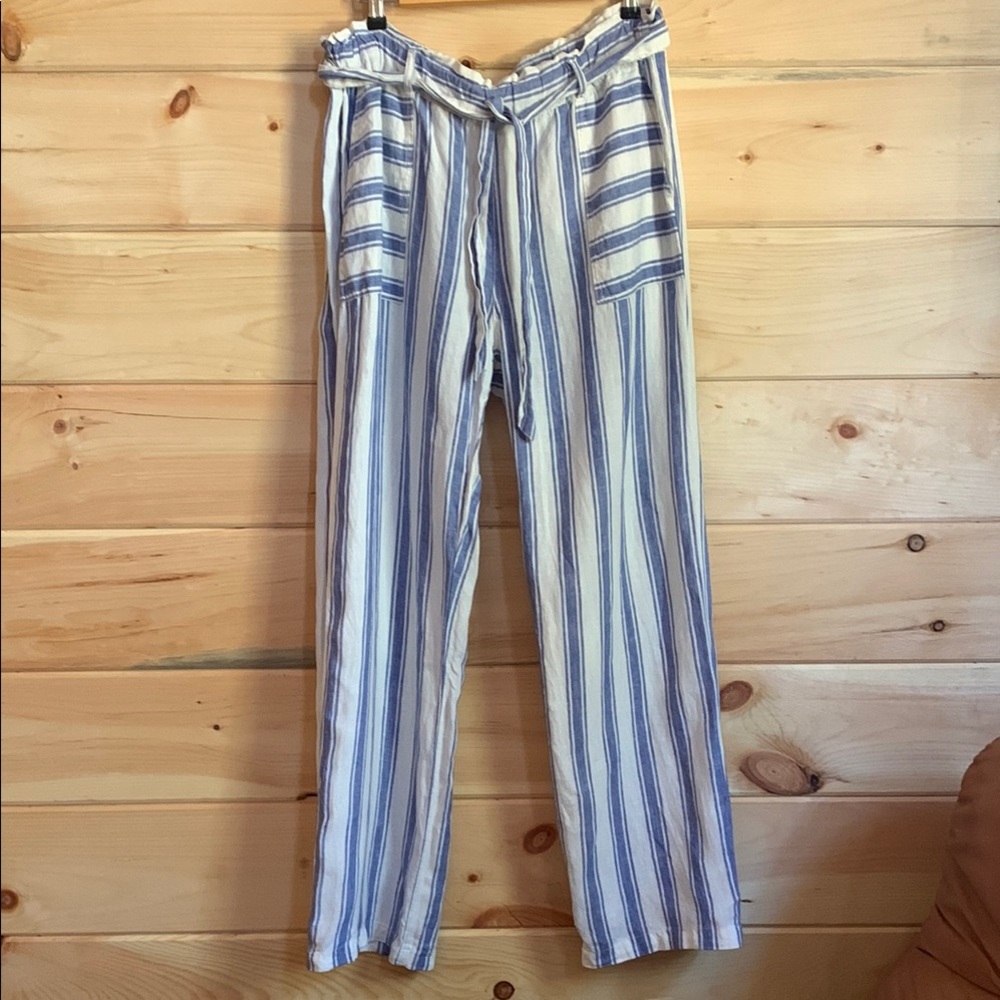 C&C California 100% Linen Striped Blue and White Pants sz XL